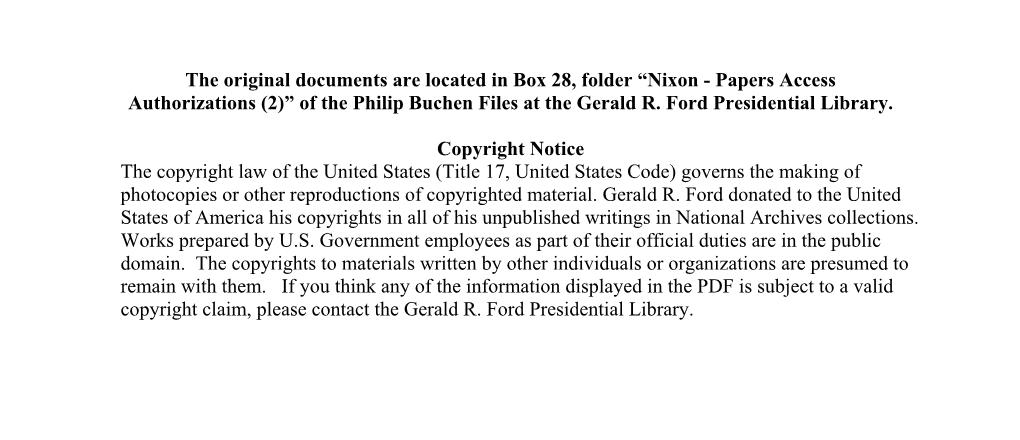 Nixon - Papers Access Authorizations (2)” of the Philip Buchen Files at the Gerald R