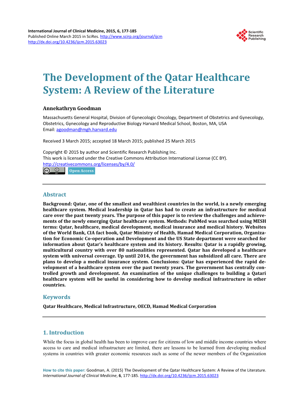 The Development of the Qatar Healthcare System: a Review of the Literature