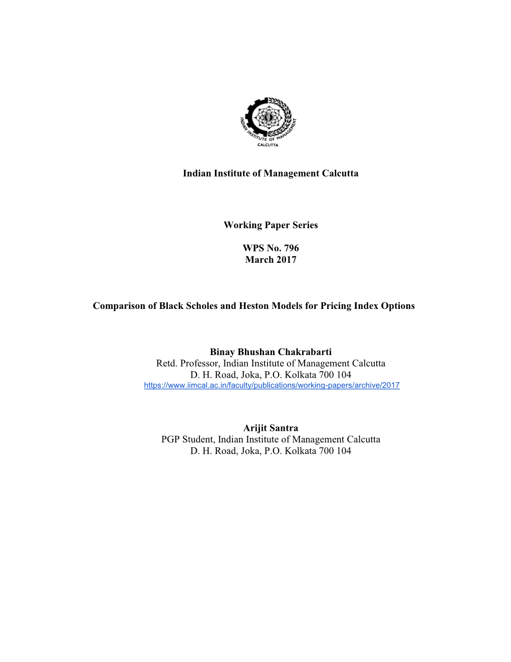 Indian Institute of Management Calcutta Working Paper Series