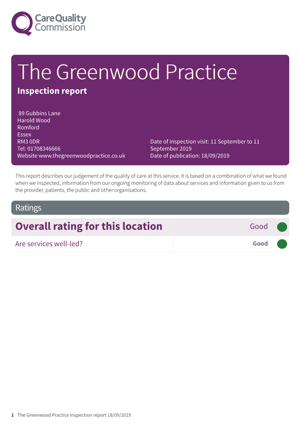 CQC Inspection Report September 2019