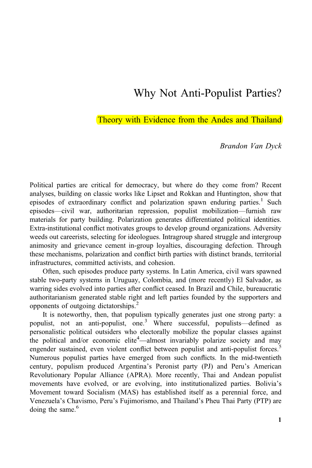 Why Not Anti-Populist Parties?