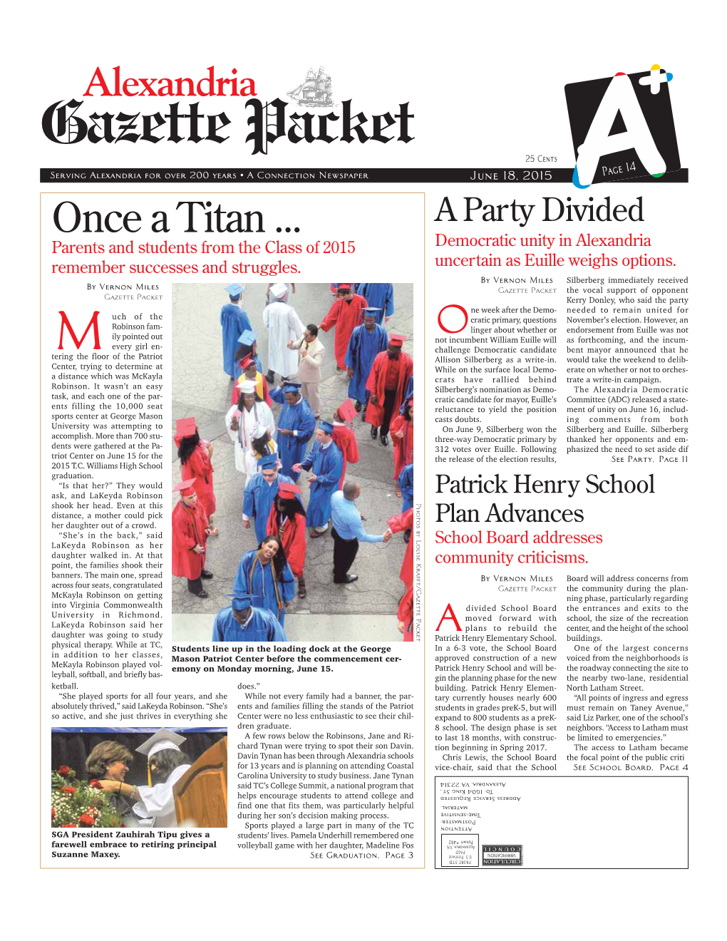 Alexandria Gazette Packet 25 Cents Serving Alexandria for Over 200 Years • a Connection Newspaper June 18, 2015 Page 14 Once a Titan