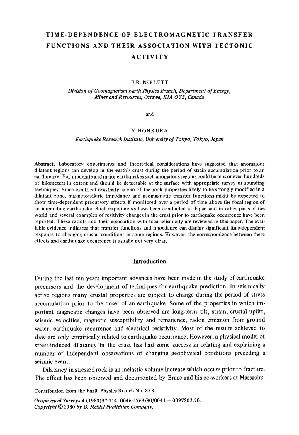 Time-Dependence of Electromagnetic Transfer Functions and Their