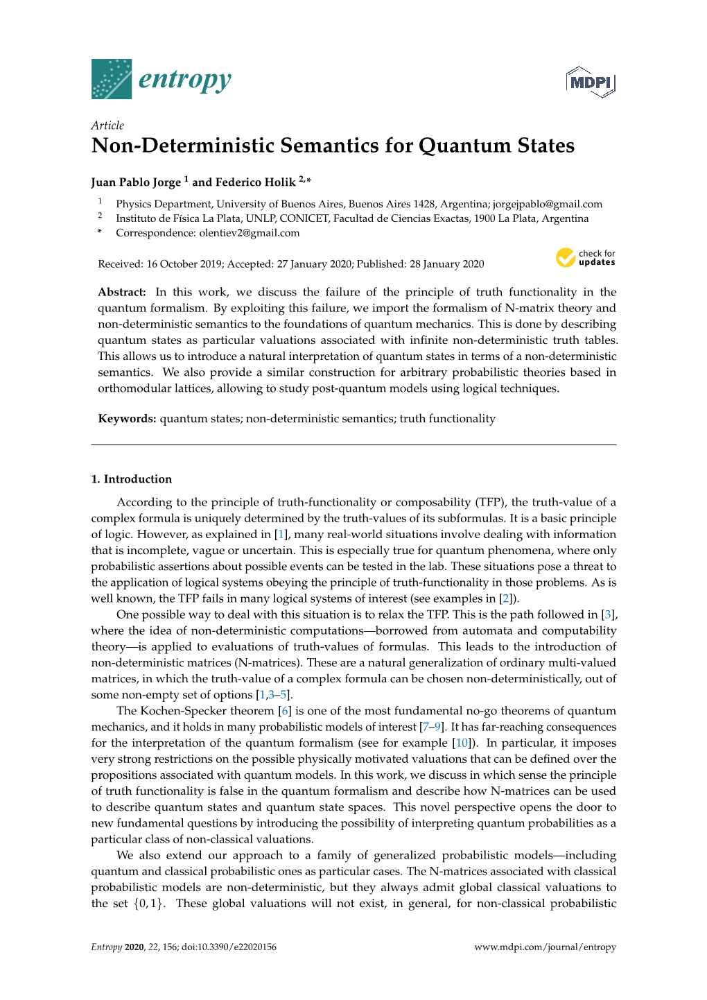 Non-Deterministic Semantics for Quantum States