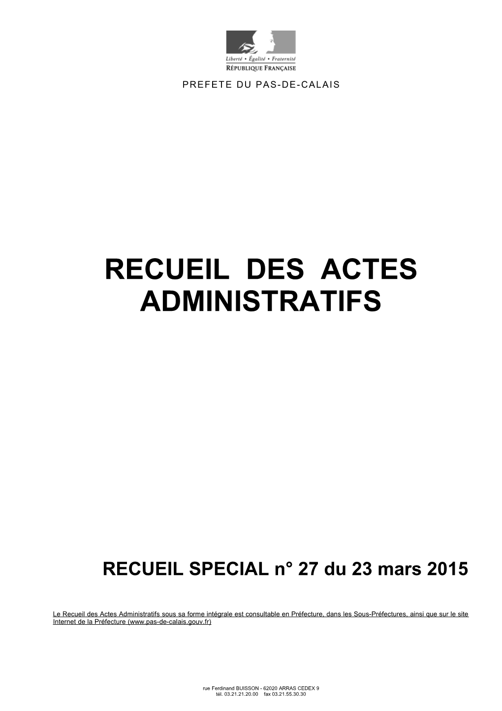 Recueil Des Actes Administratifs