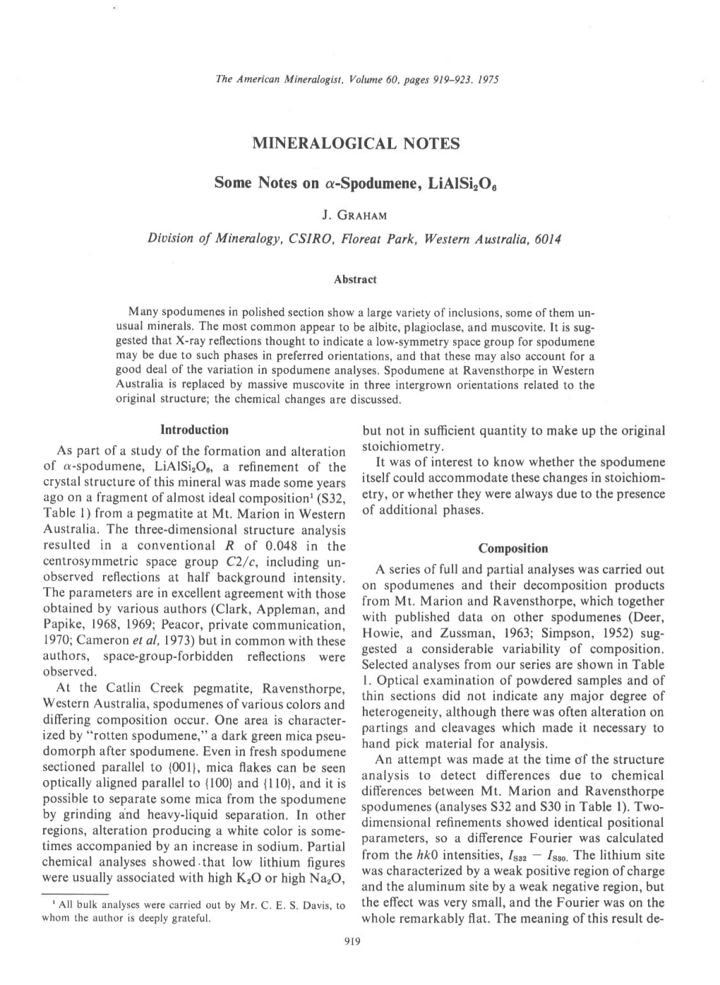 MINERALOGICAL NOTES Some Notes on A-Spodumene, Lialsiro'