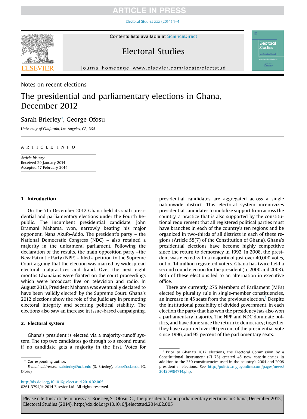 The Presidential and Parliamentary Elections in Ghana, December 2012