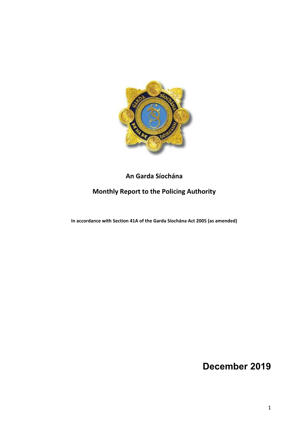 Commissioner's Monthly Report December 2019