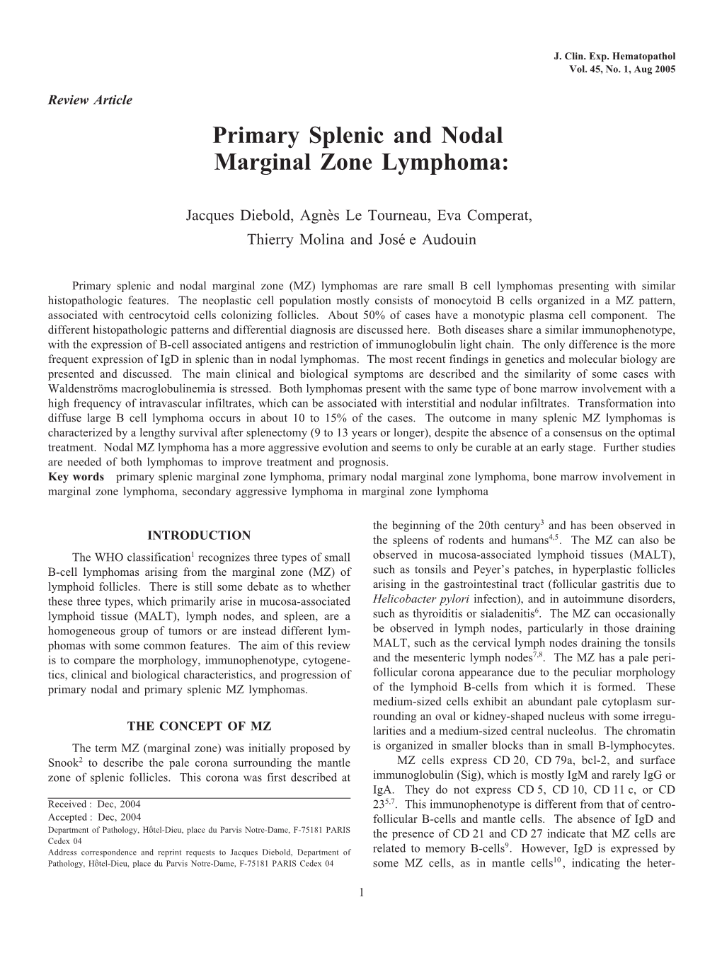 Primary Splenic and Nodal Marginal Zone Lymphoma