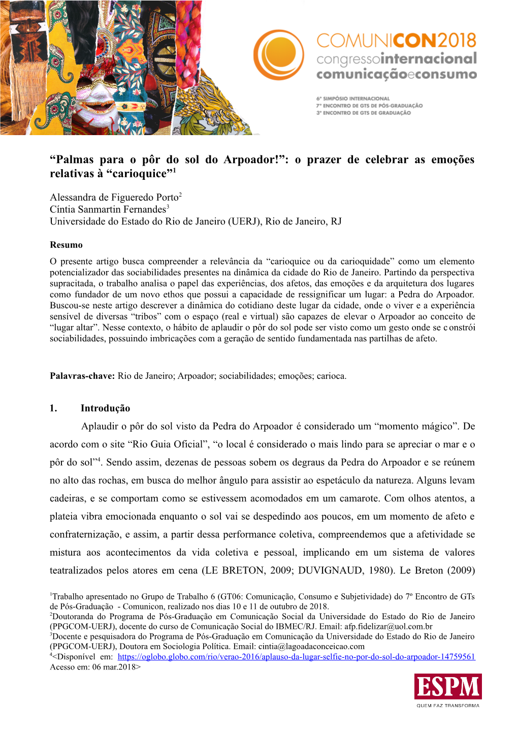 Palmas Para O Pôr Do Sol Do Arpoador!”: O Prazer De Celebrar As Emoções Relativas À “Carioquice”1