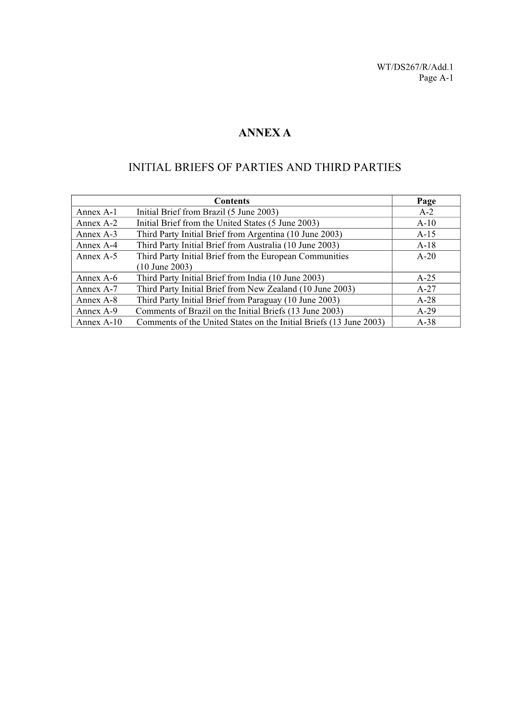 Annex a Initial Briefs of Parties and Third Parties