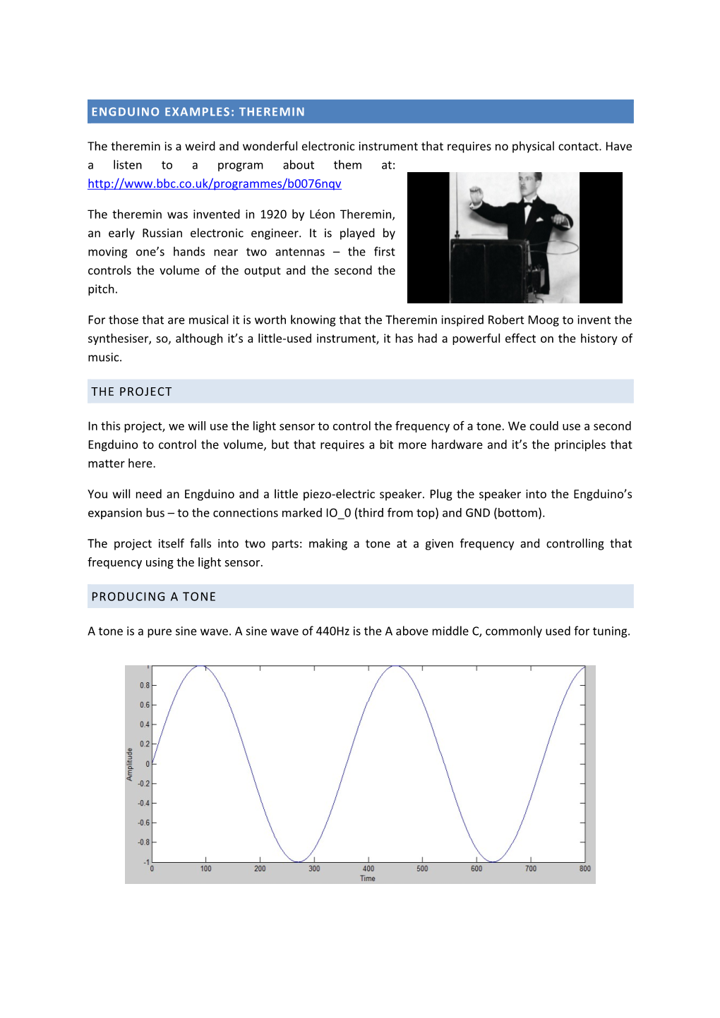 Engduino EXAMPLES: Theremin