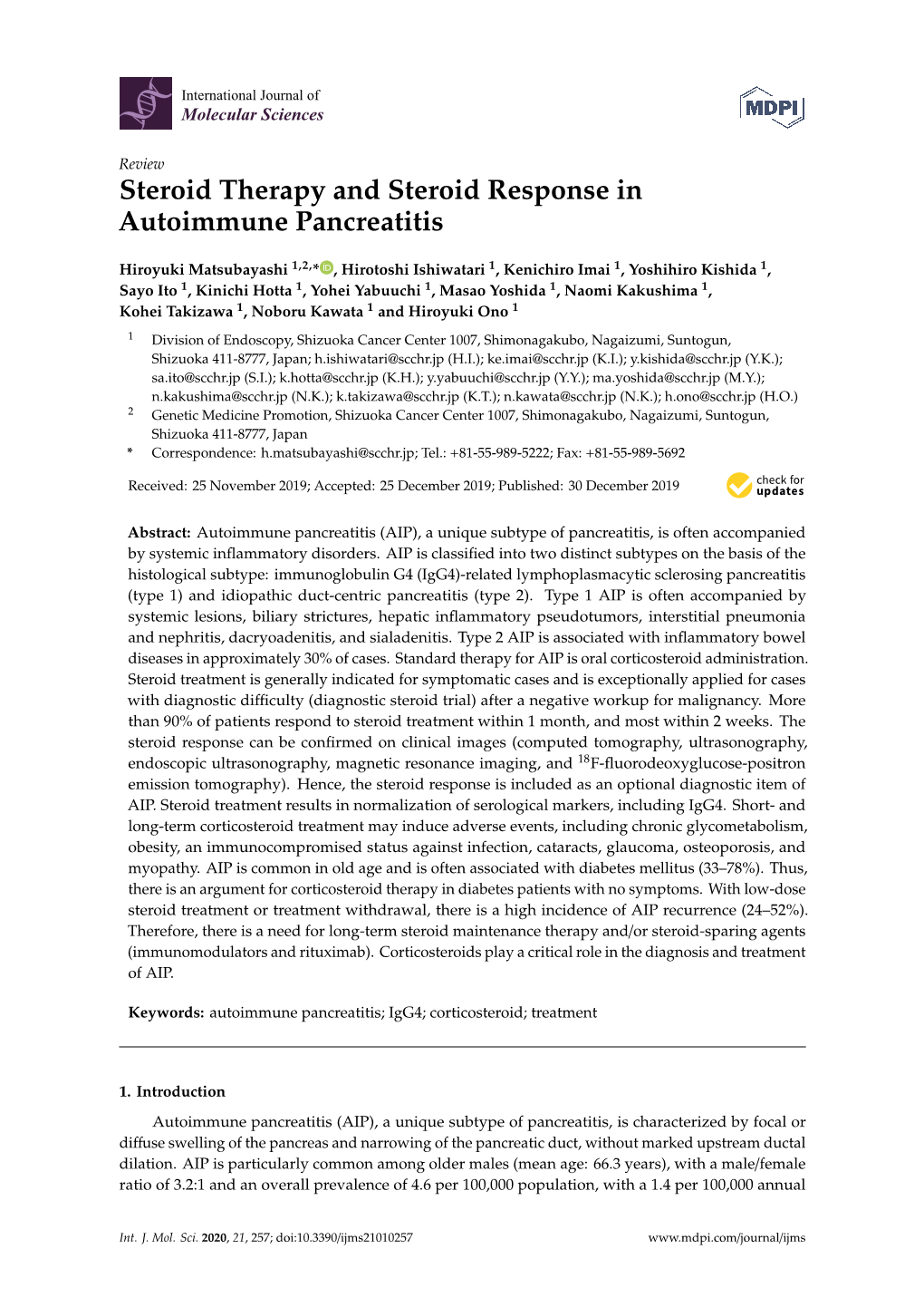 Steroid Therapy and Steroid Response in Autoimmune Pancreatitis