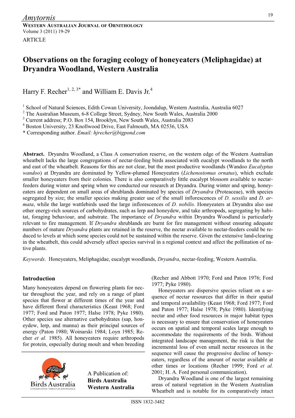 Amytornis Observations on the Foraging Ecology Of