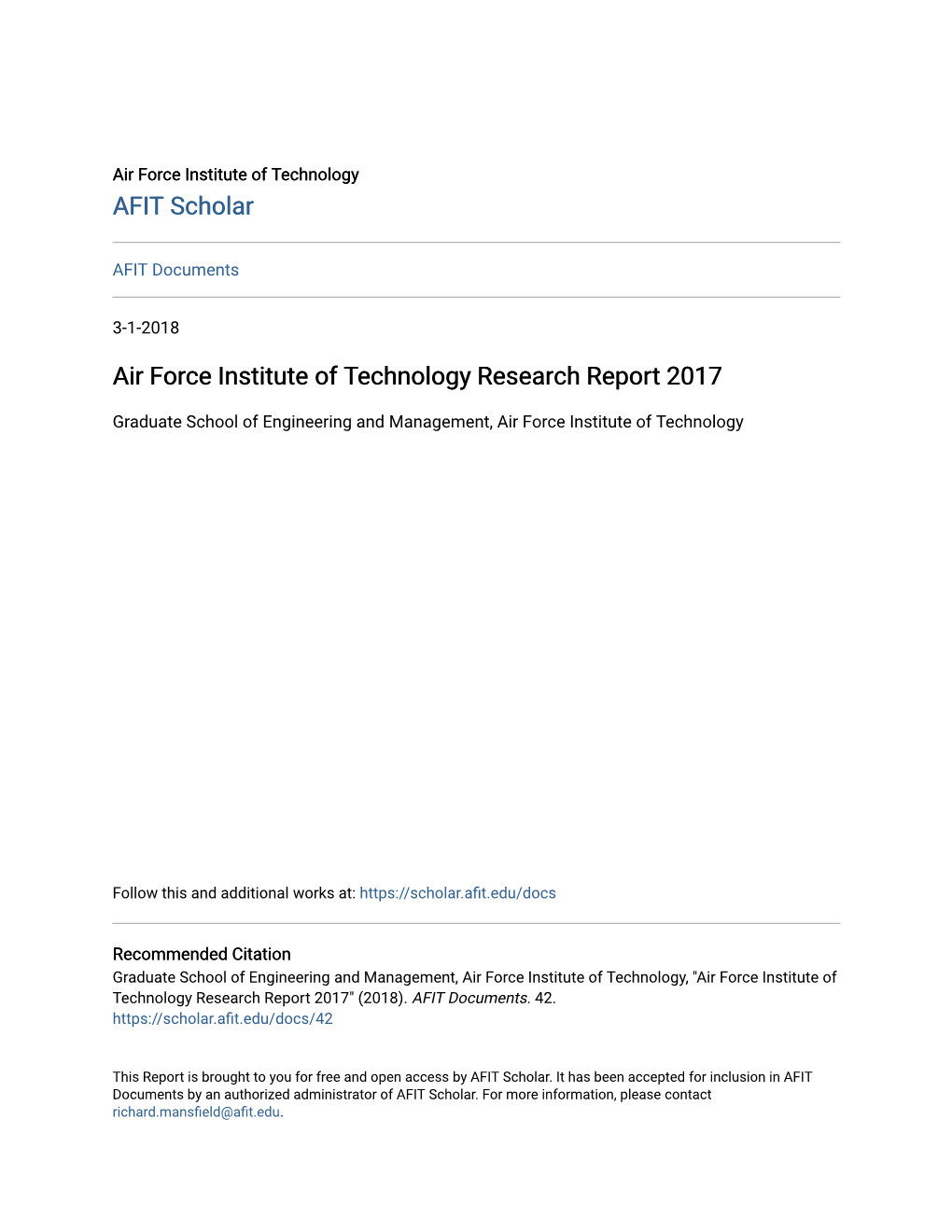 Air Force Institute of Technology Research Report 2017