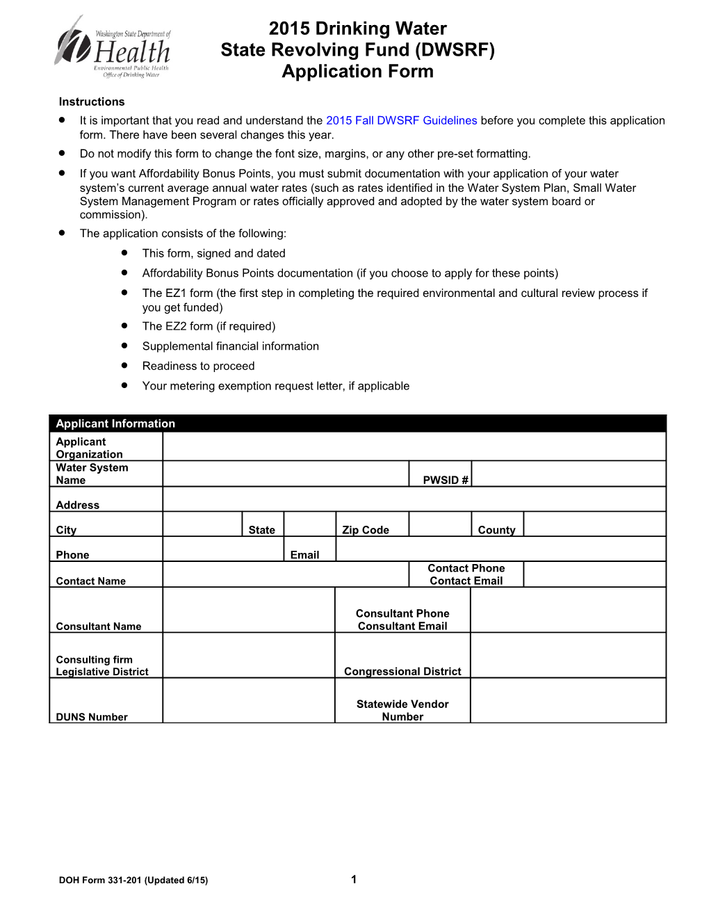 DWSRF Application Form