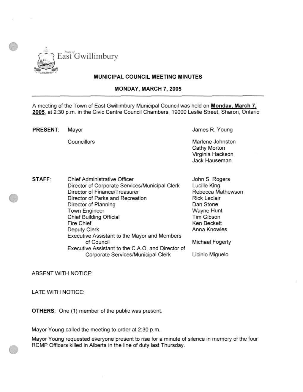 Municipal Council Meeting Minutes Monday, March 7