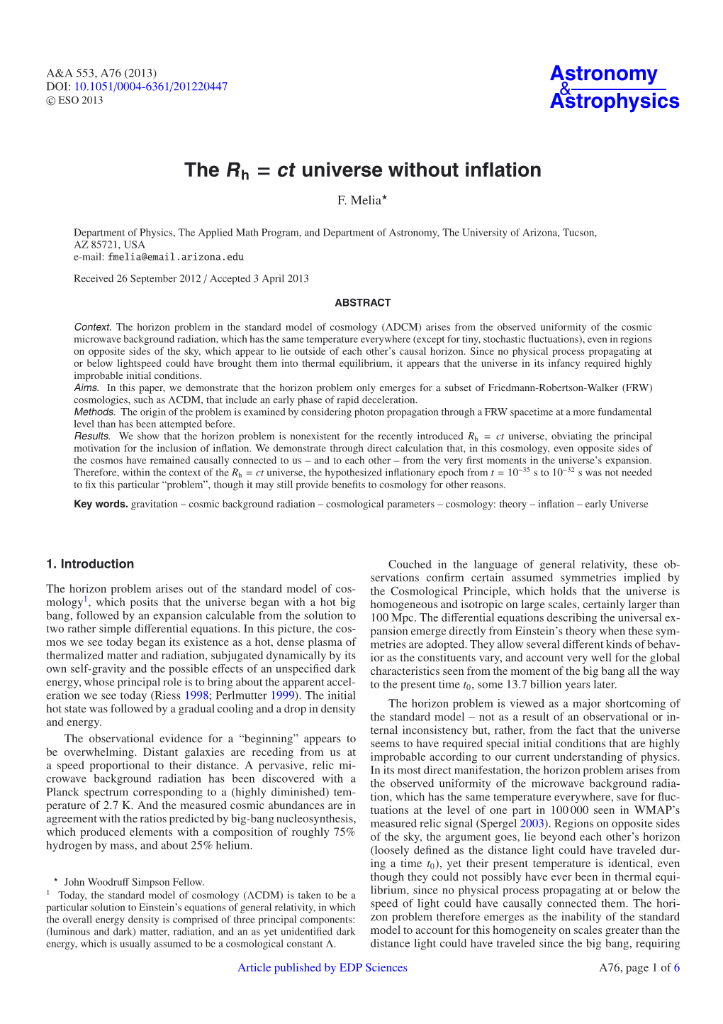 The Rh = Ct Universe Without Inflation