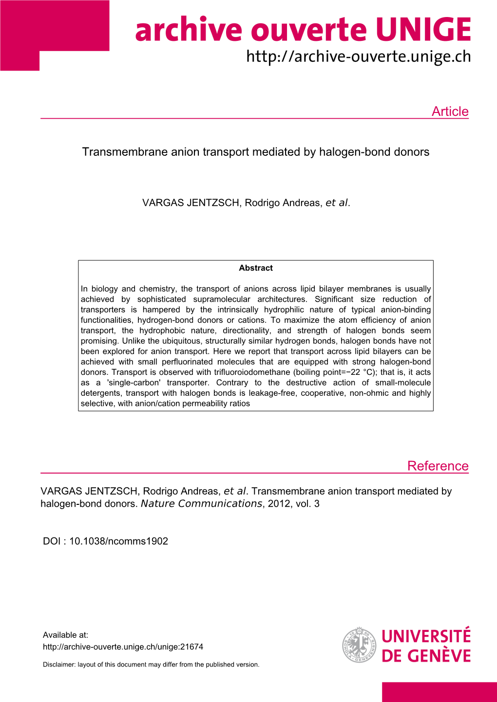 Transmembrane Anion Transport Mediated by Halogen-Bond Donors