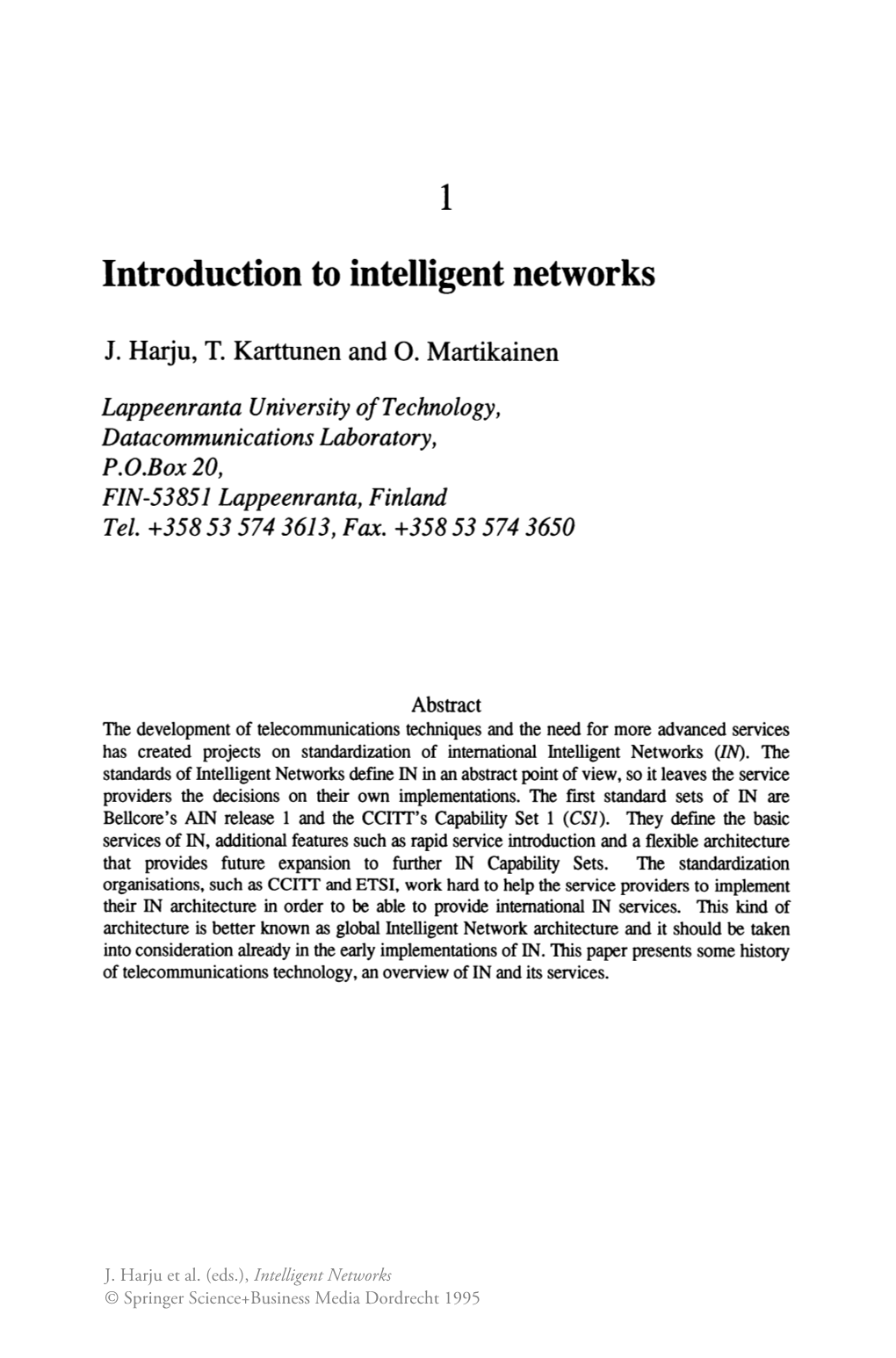 Introduction to Intelligent Networks