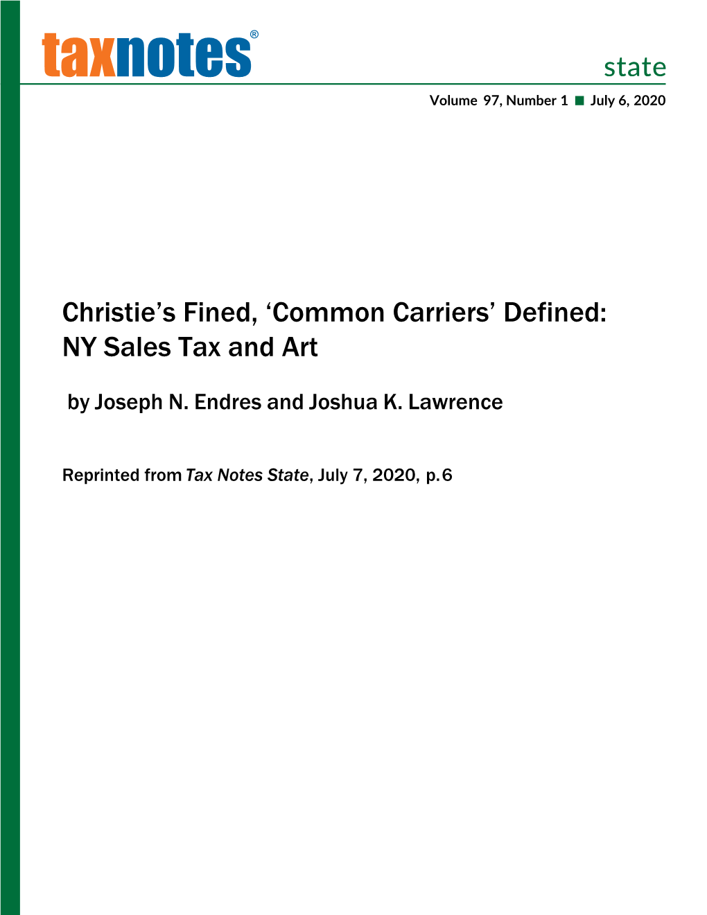 Christie's Fined, 'Common Carriers' Defined: NY Sales Tax And