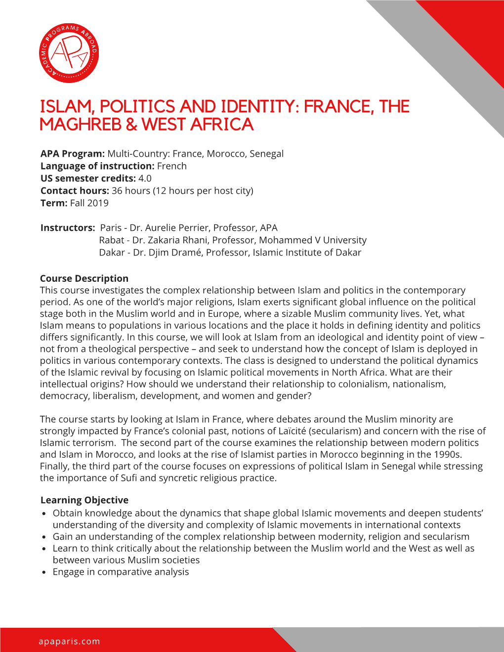 Islam, Politics and Identity: France, the Maghreb & West Africa Syllabus