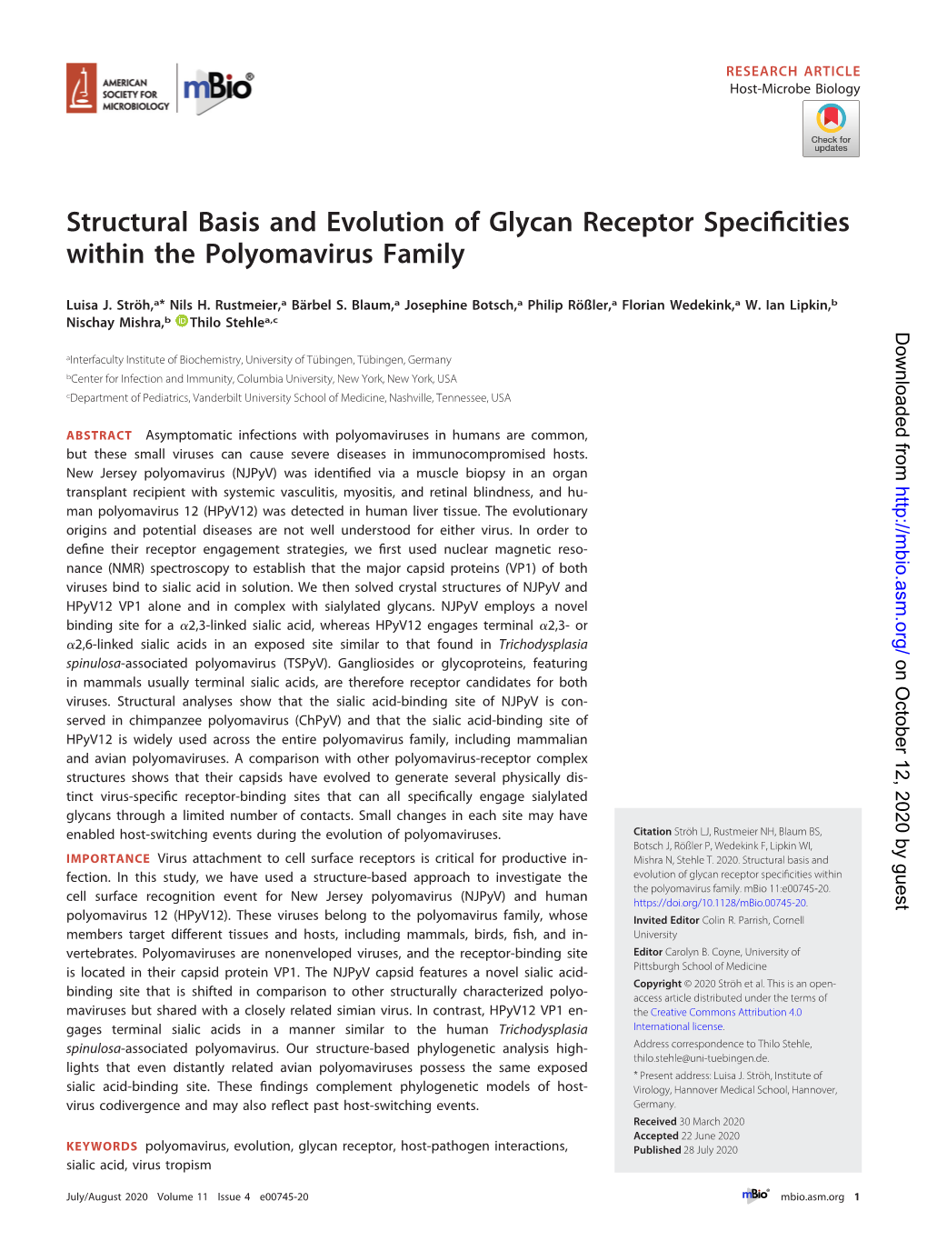 Structural Basis and Evolution of Glycan Receptor Specificities Within the Polyomavirus Family