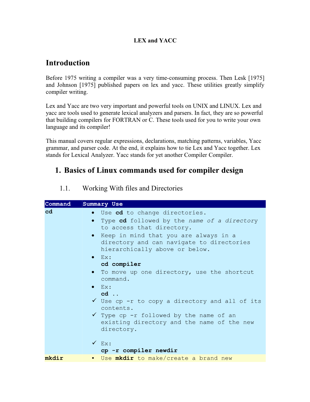 Lab Manual Contents for Compiler