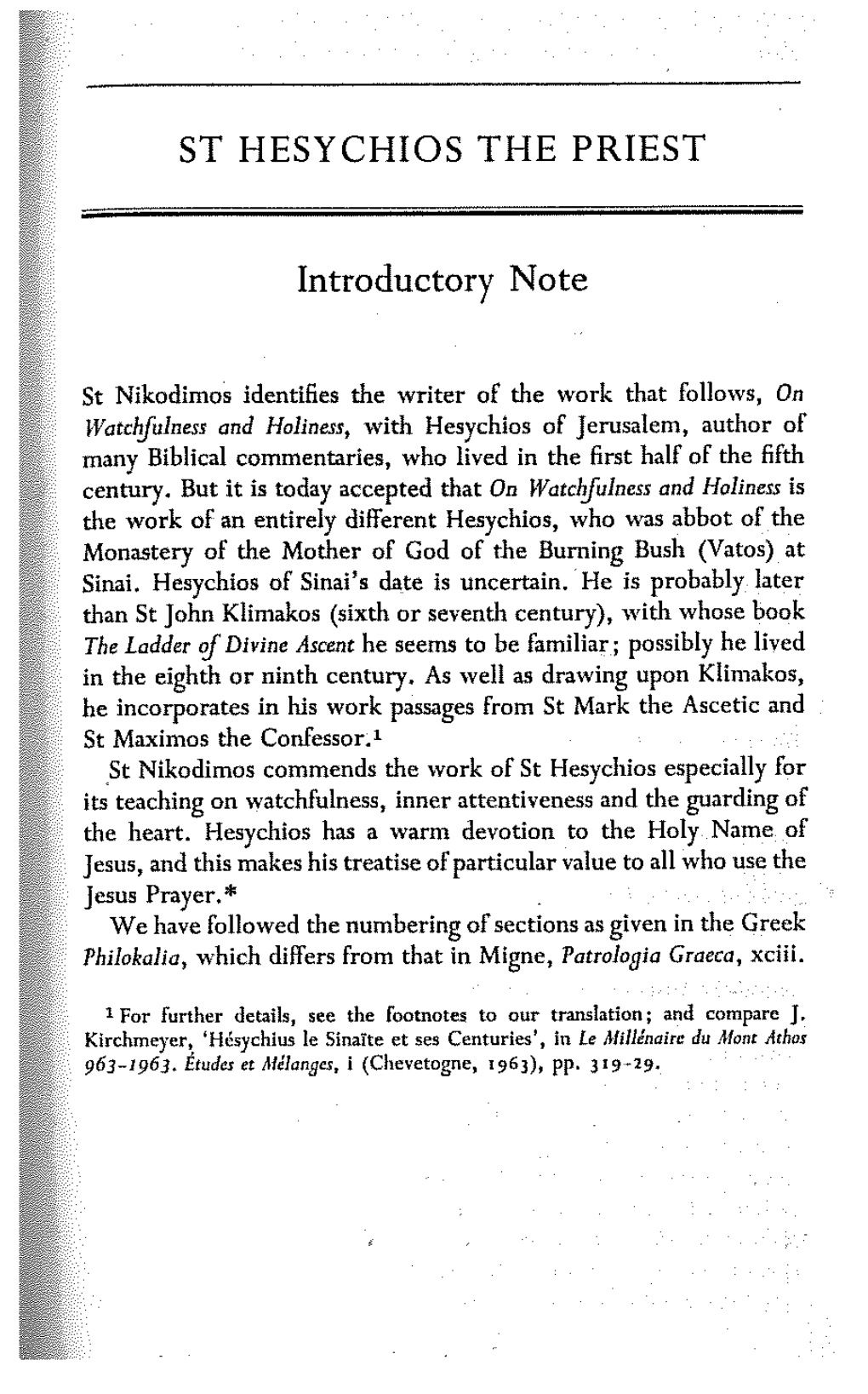 ST HESYCHIOS the PRIEST Introductory Note