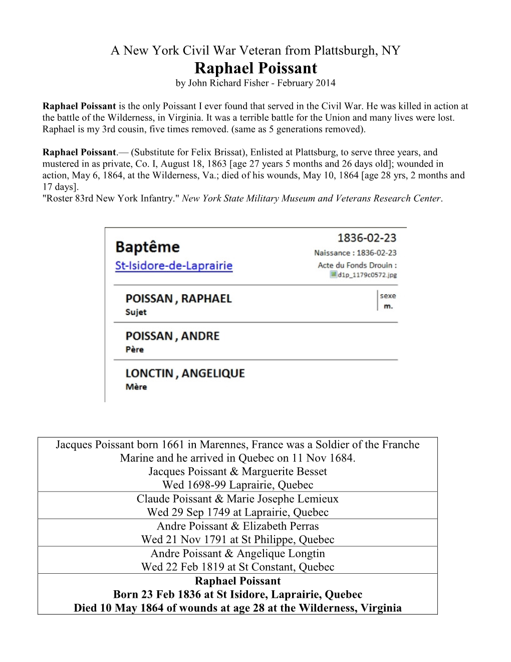 Raphael Poissant 83Rd NY Infantry