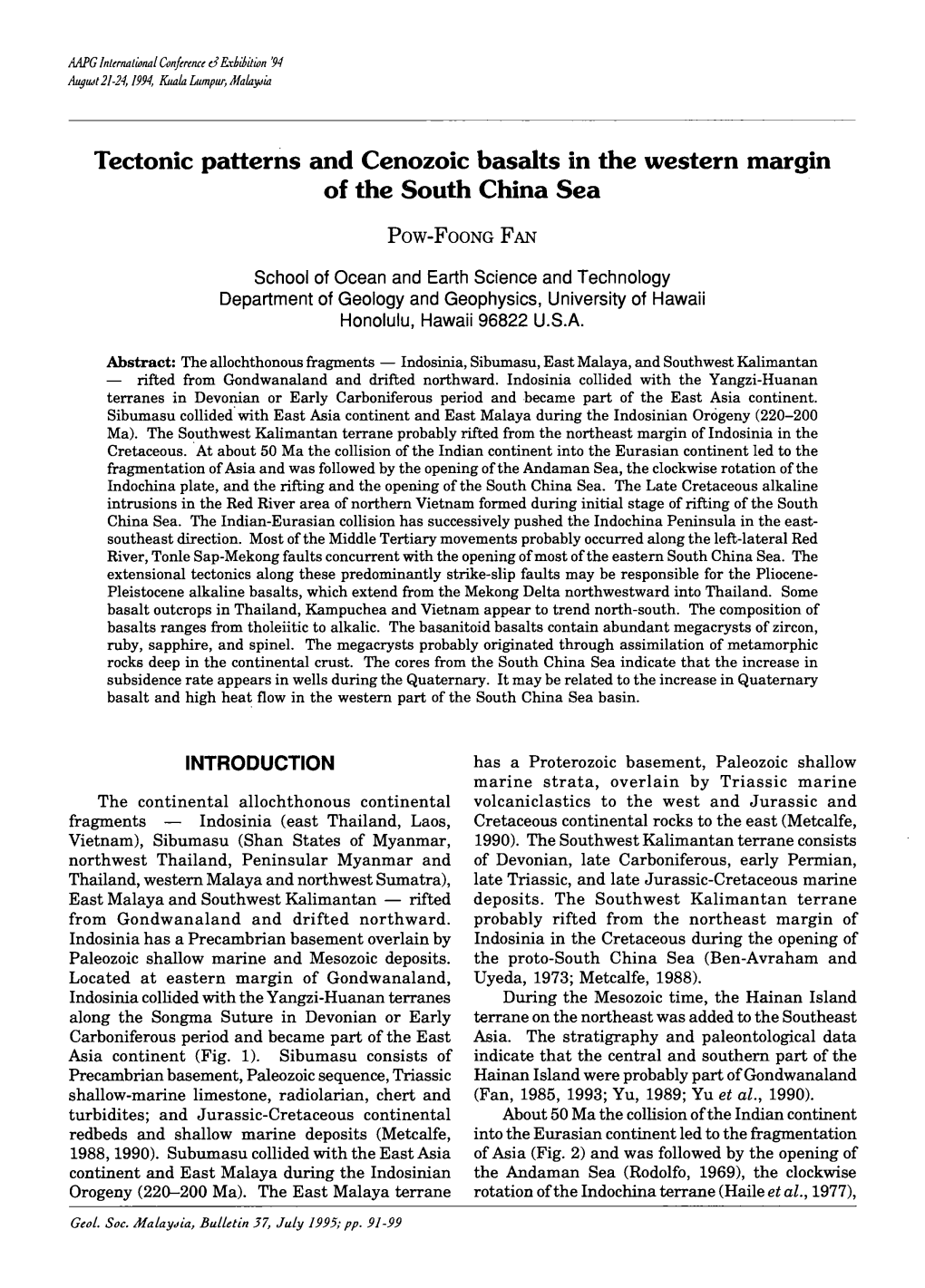 Tectonic Patterns and Cenozoic Basalts in the Western Margin of the South China Sea