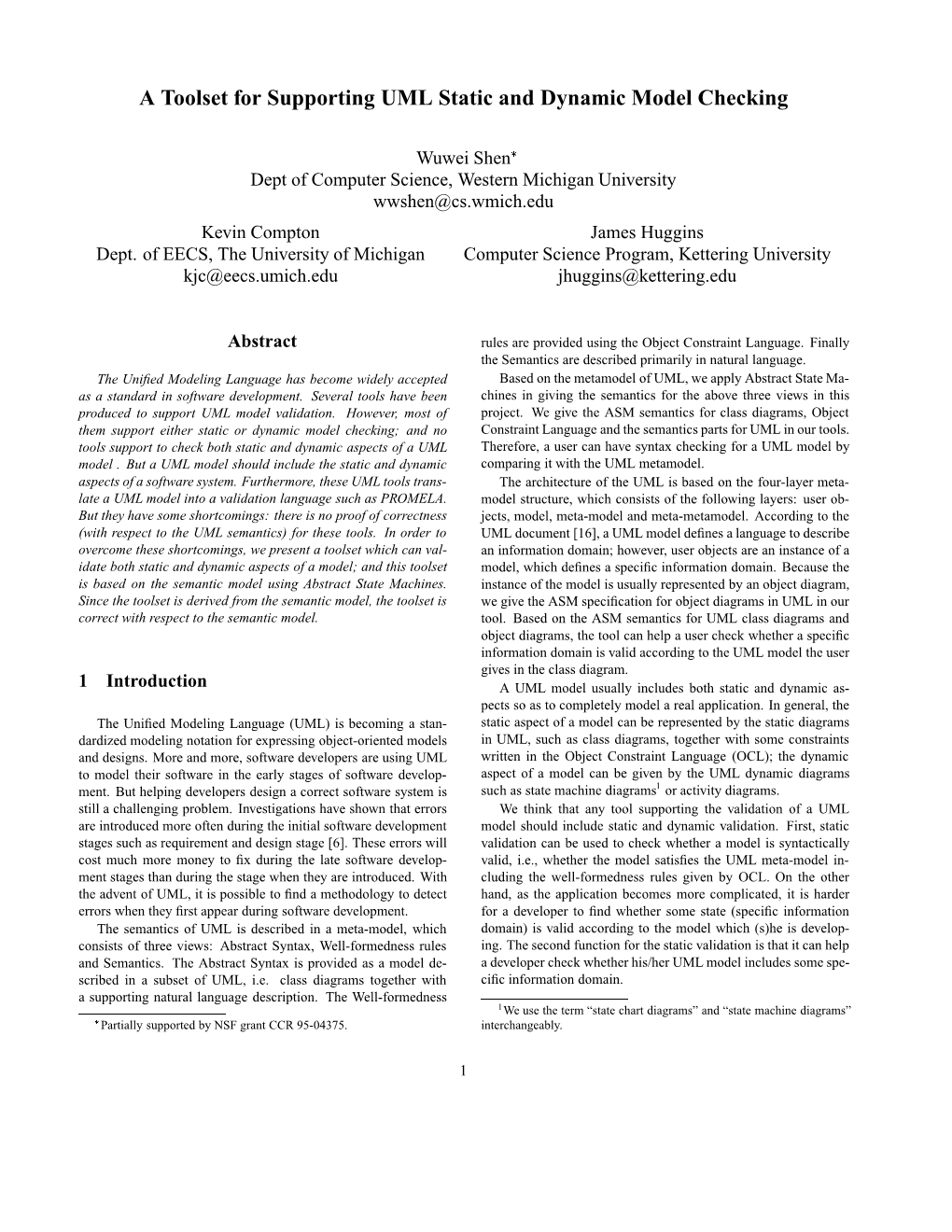 A Toolset for Supporting UML Static and Dynamic Model Checking