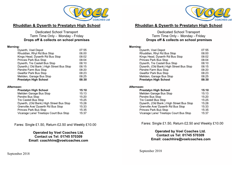 Rhuddlan & Dyserth to Prestatyn High School