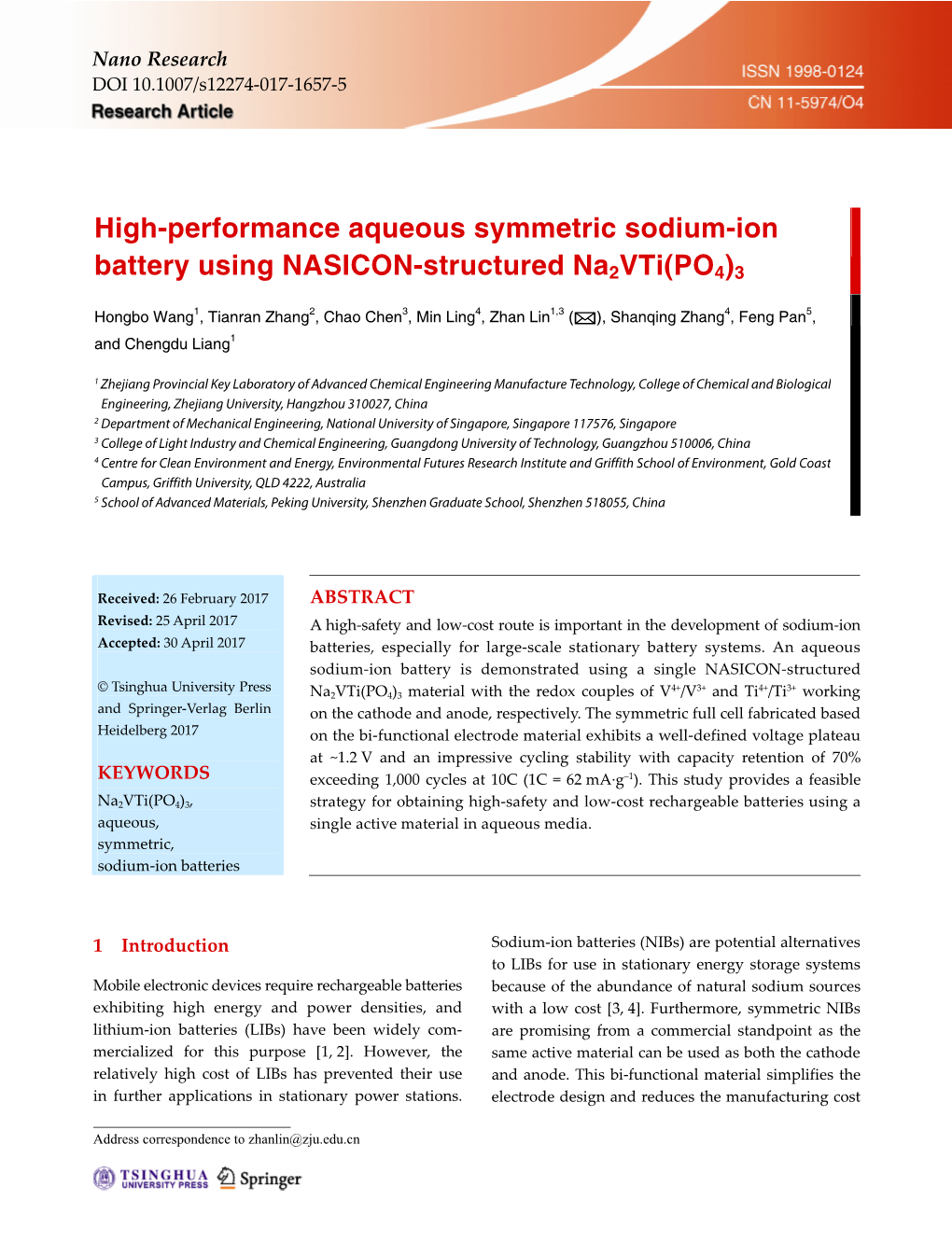 High-Performance Aqueous Symmetric Sodium-Ion Battery Using