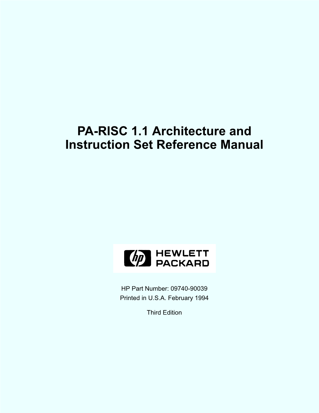PA-RISC 1.1 Architecture and Instruction Set Reference Manual
