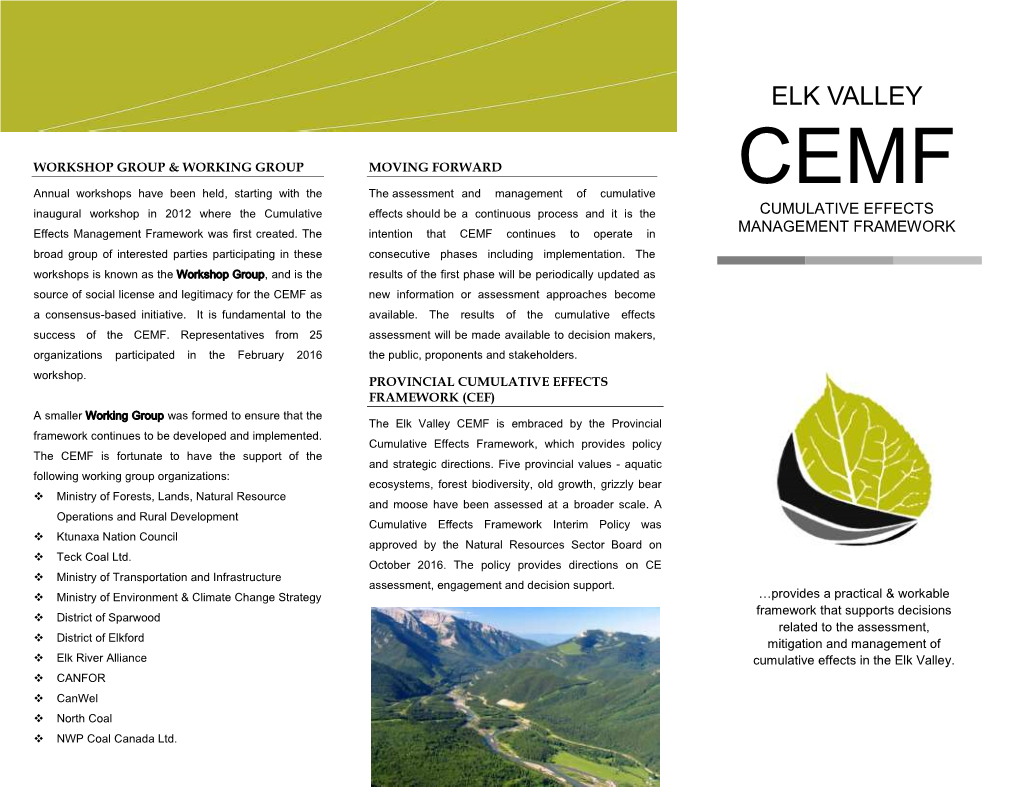 Elk Valley Cumulative Effects Management Framework
