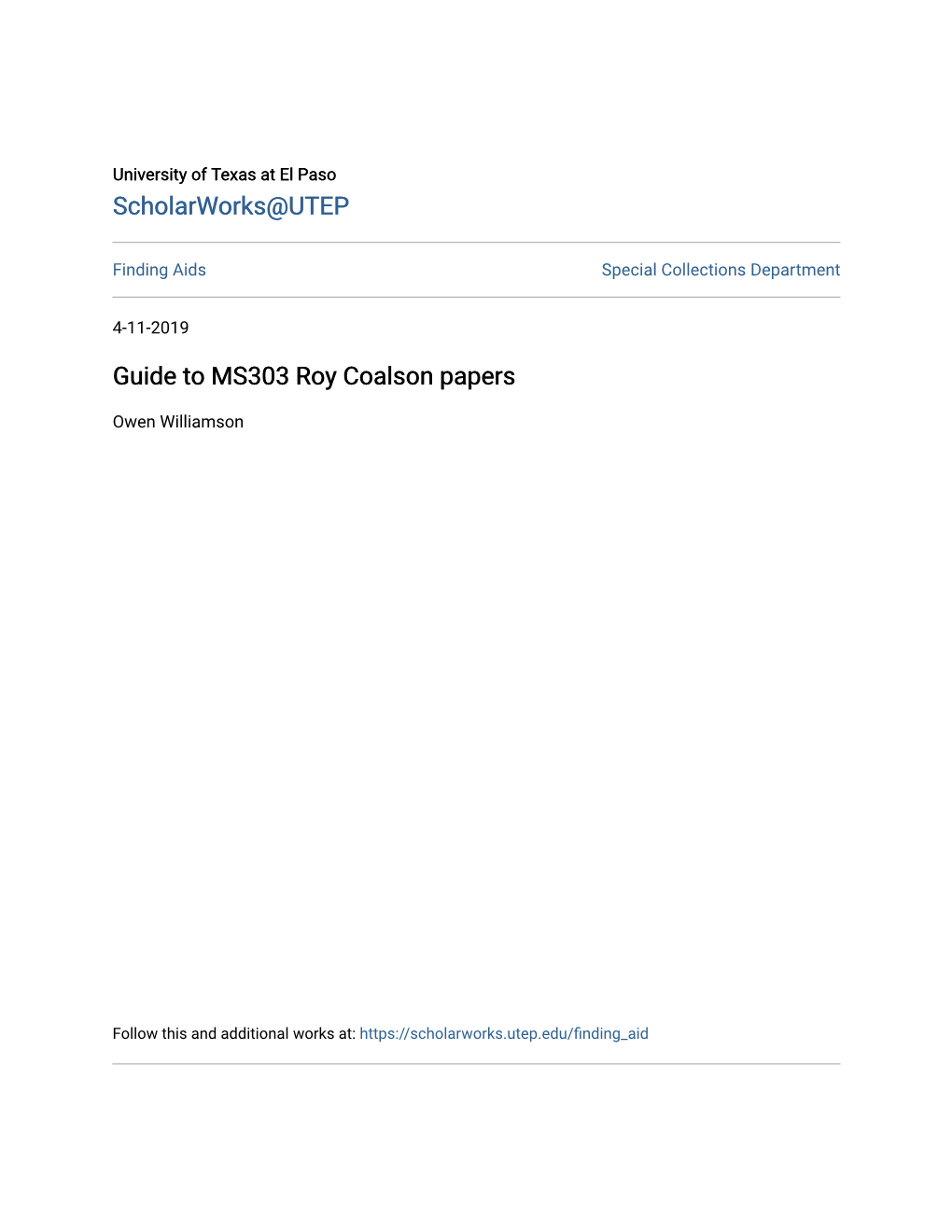 Guide to MS303 Roy Coalson Papers