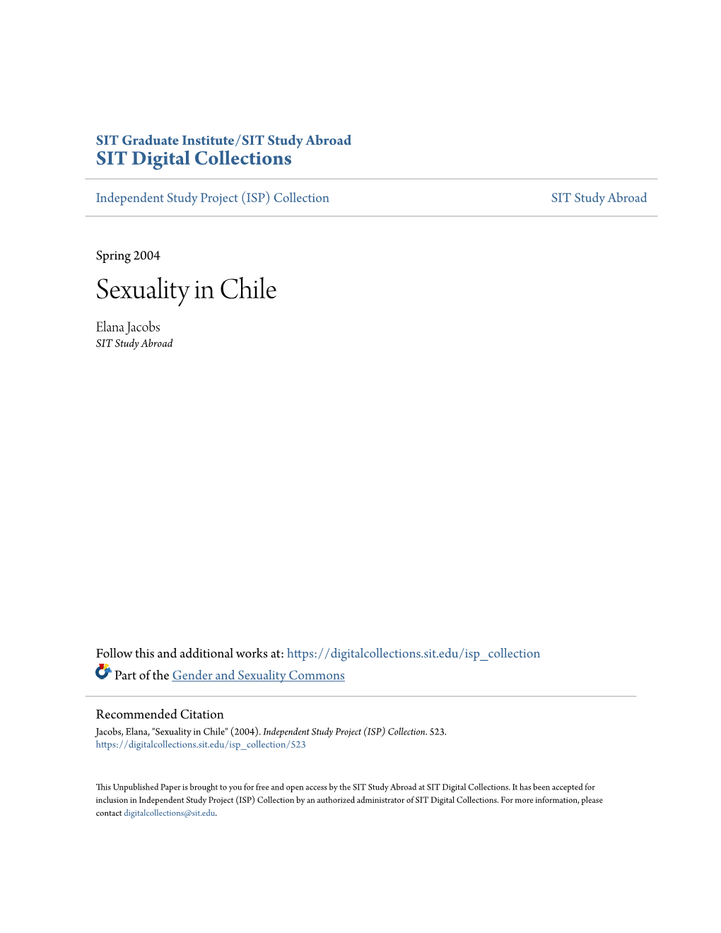 Sexuality in Chile Elana Jacobs SIT Study Abroad