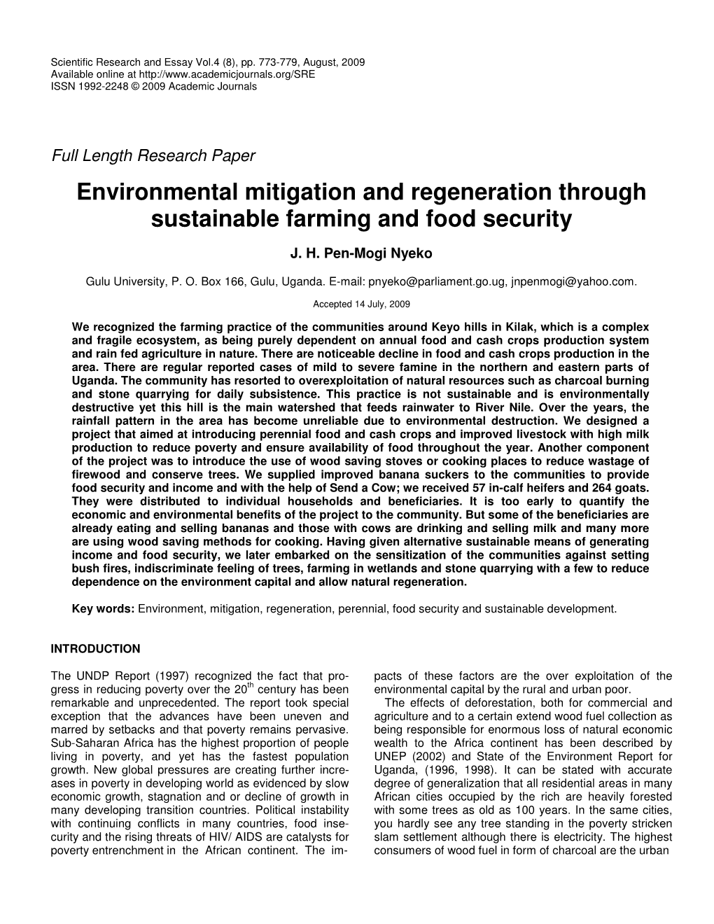 Environmental Mitigation and Regeneration Through Sustainable Farming and Food Security