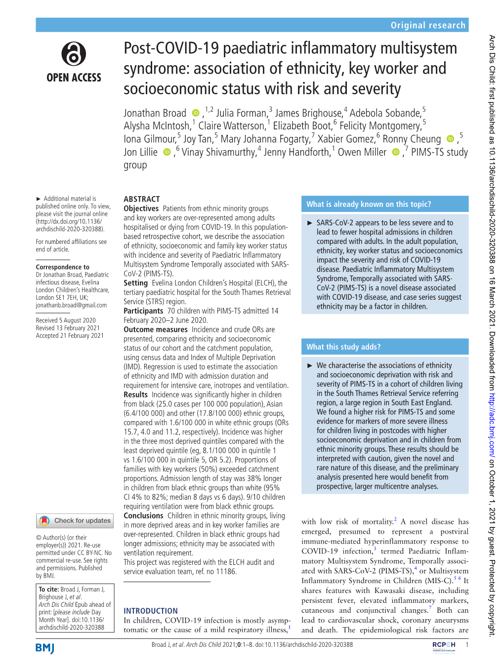 Post-COVID-19 Paediatric Inflammatory Multisystem Syndrome