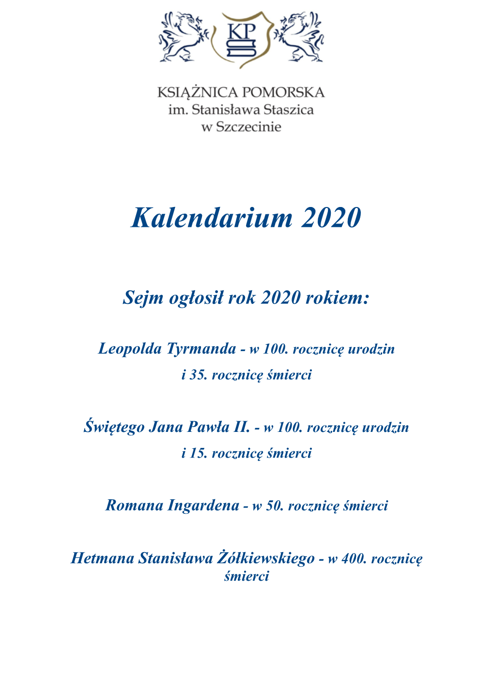 Kalendarium 2020