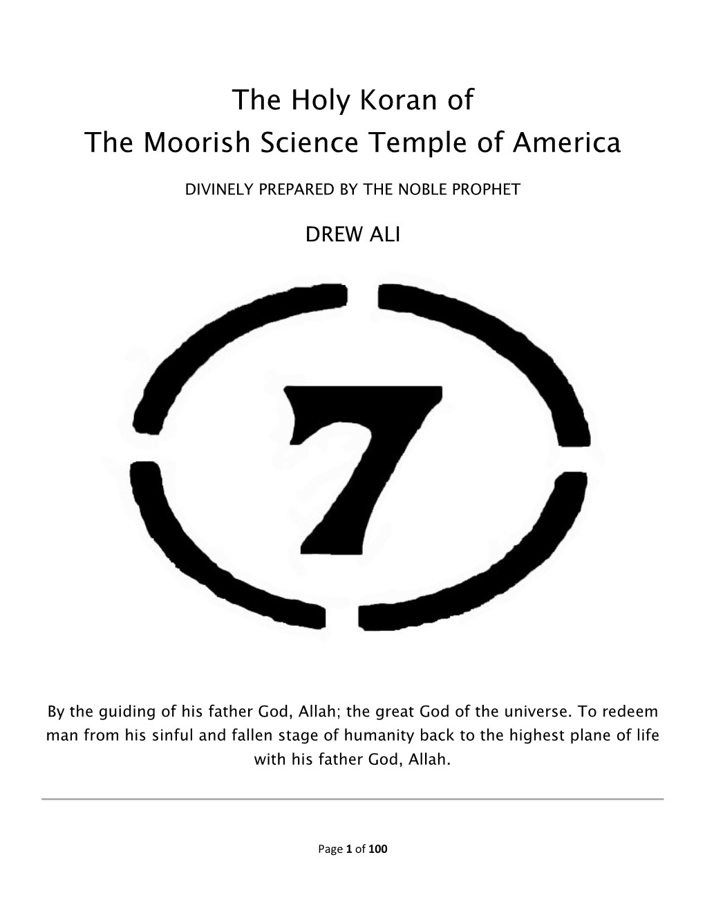 The Holy Koran of the Moorish Science Temple of America