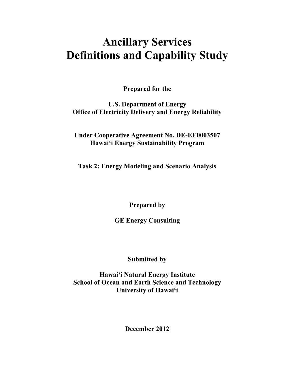 Ancillary Services Definitions and Capability Study