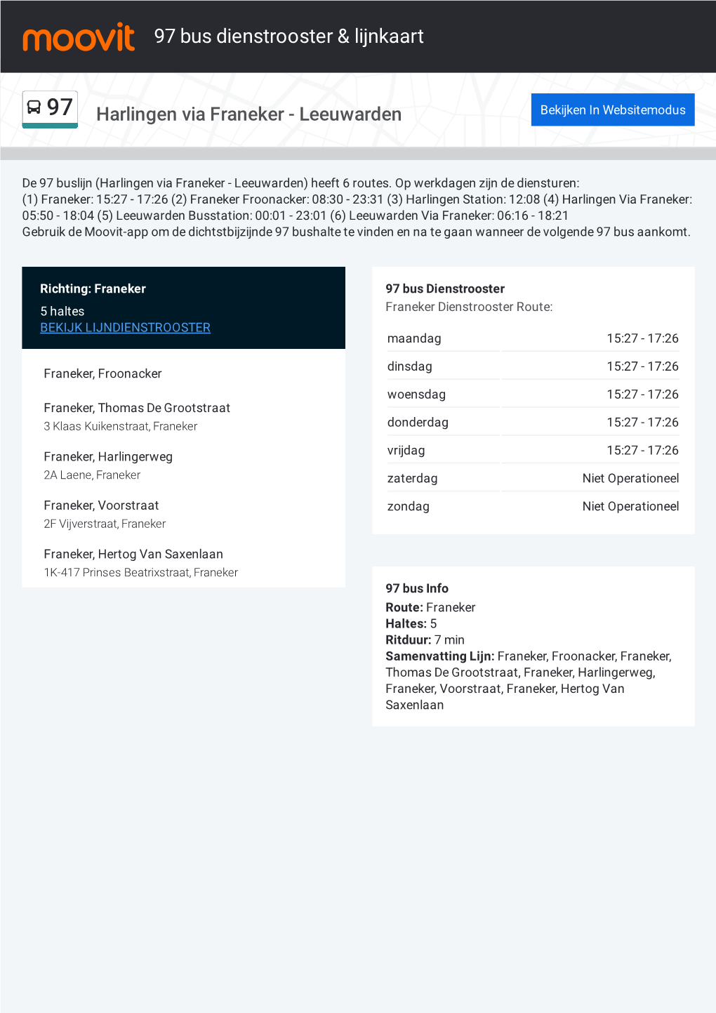 97 Bus Dienstrooster & Lijnroutekaart