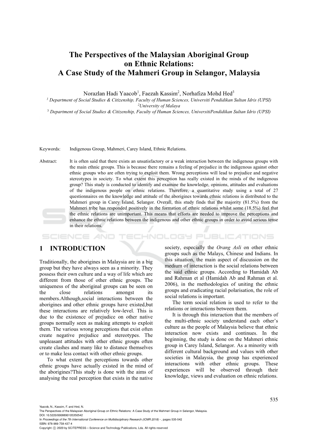 A Case Study of the Mahmeri Group in Selangor, Malaysia