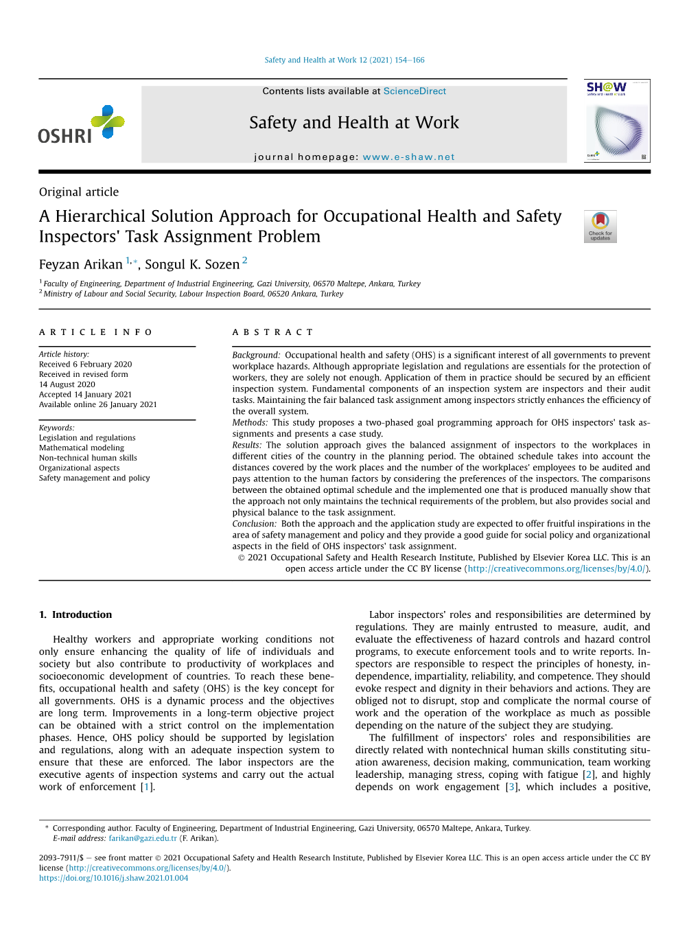 A Hierarchical Solution Approach for Occupational Health and Safety Inspectors' Task Assignment Problem