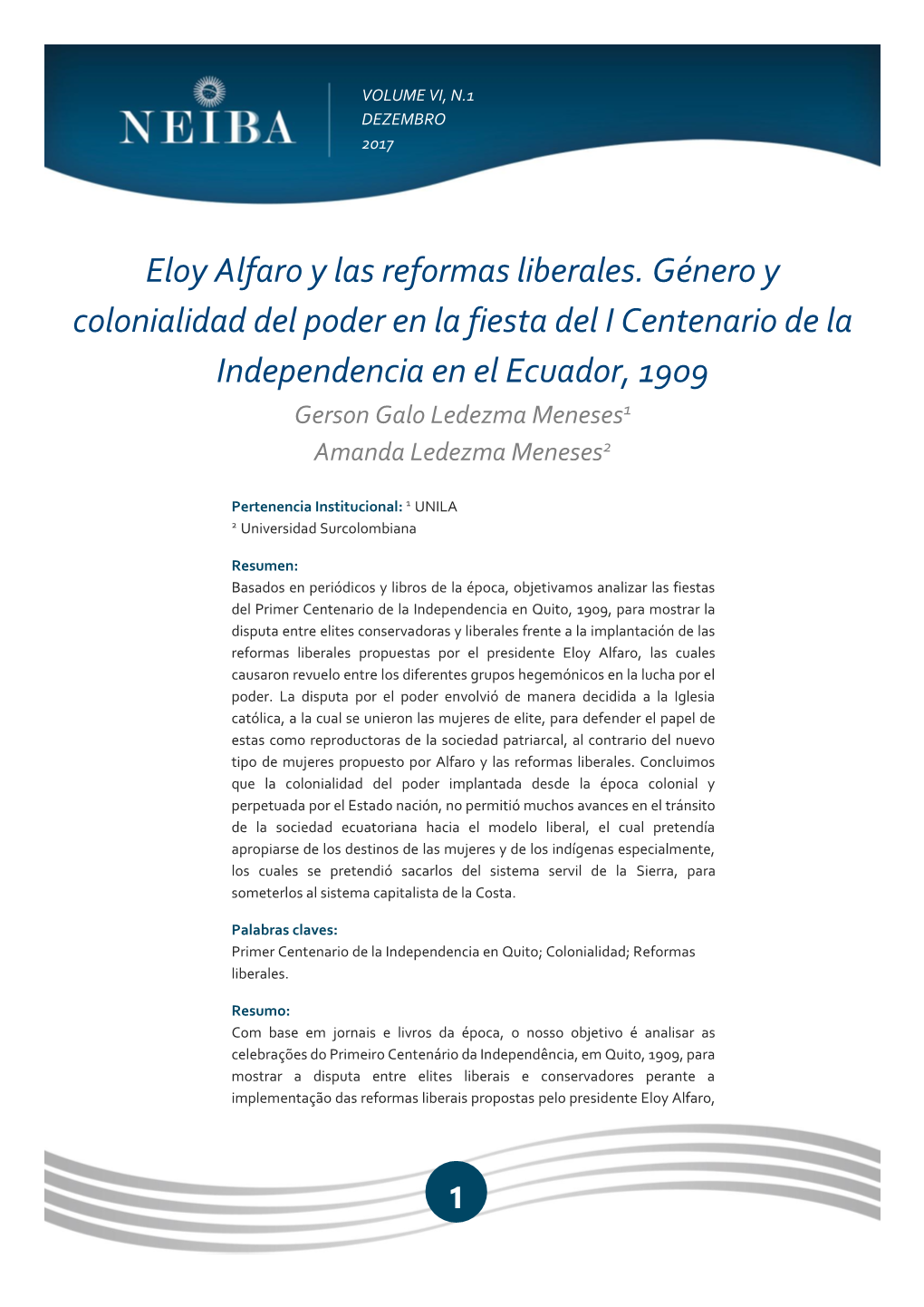 Eloy Alfaro Y Las Reformas Liberales. Género Y Colonialidad Del Poder En