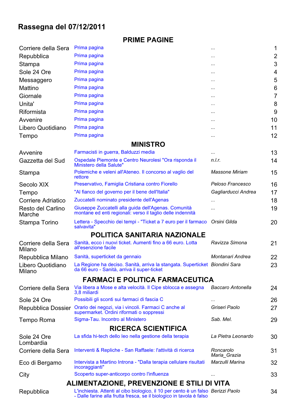 Rassegna Del 07/12/2011