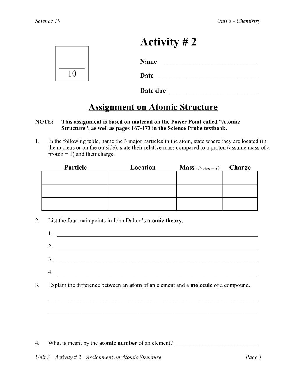 Assignment on Atomic Structure