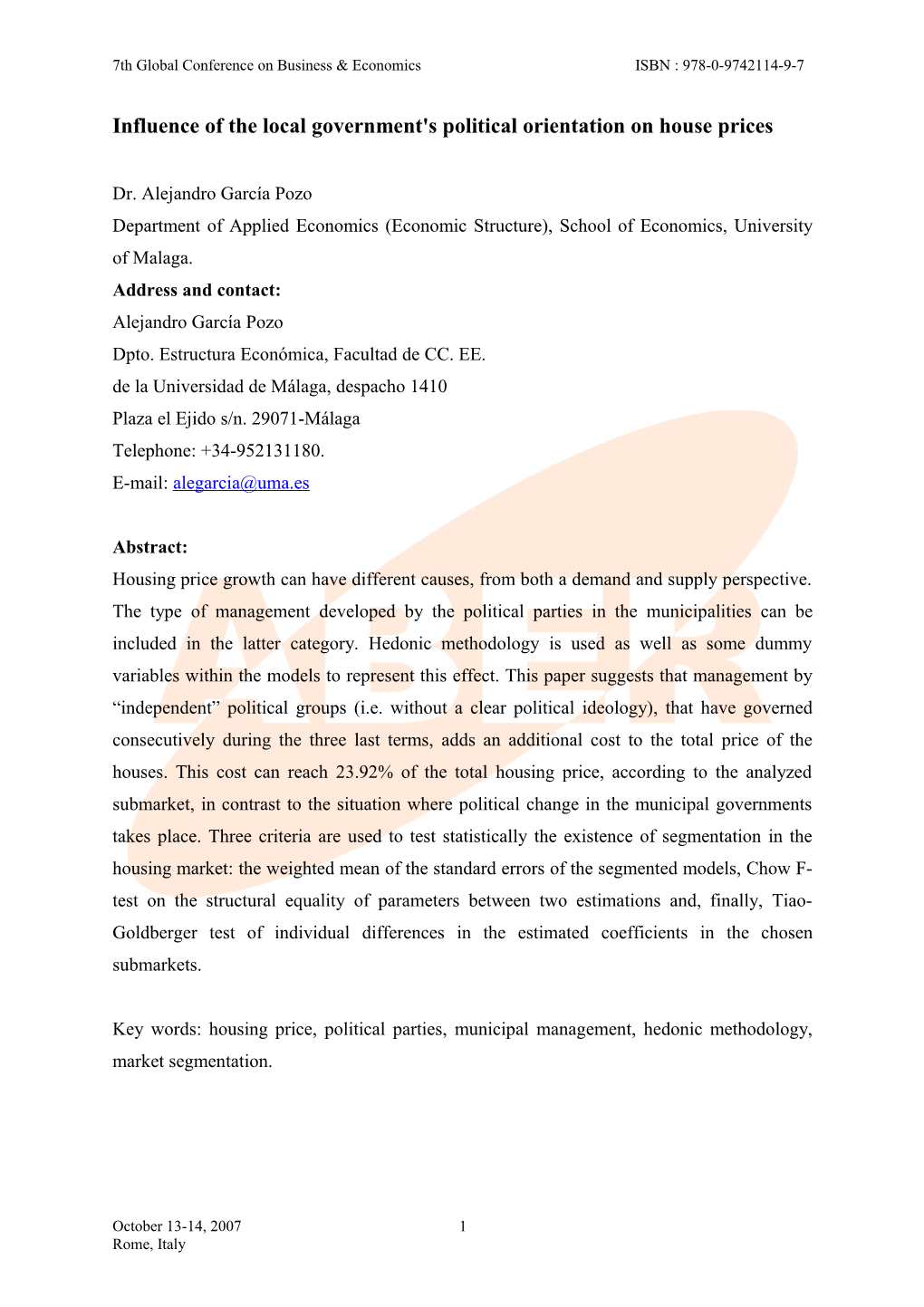 Influence of the Local Government S Political Orientation on House Prices